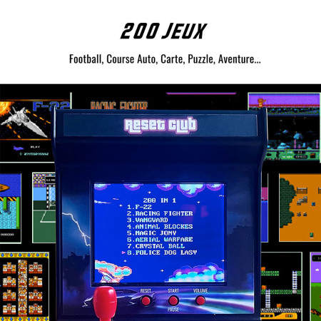 Mini Borne Arcade Reset Club - 200 Jeux Rétro 8 bits