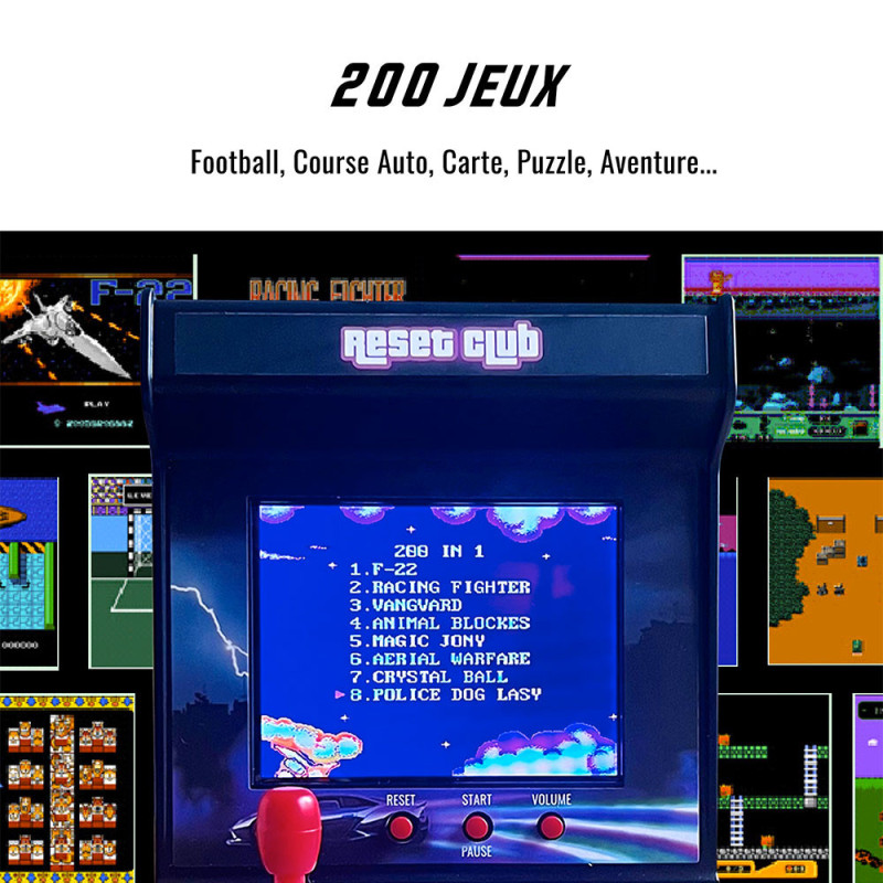 Mini Borne Arcade Reset Club - 200 Jeux Rétro 8 bits
