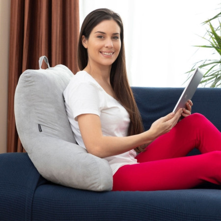HUGLOW : Coussin de Lecture Gris avec Accoudoirs - Soutien Dorsal Optimal pour une Assise Parfaite