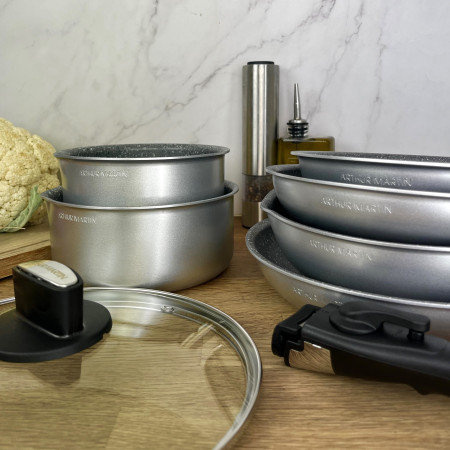 AM742S : Batterie de Cuisine 8 Pièces Poêle et Casseroles en Aluminium Arthur Martin Tous Feux - Couleur Argent
