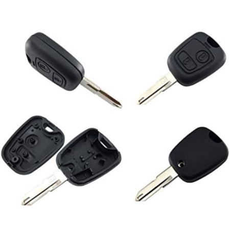 Coque de Clé Rabattable à 2 Boutons Compatible Voitures PEUGEOT 106, 107, 206, 207, 306, 307 & CITROËN C1, C2, C3, C4, C5