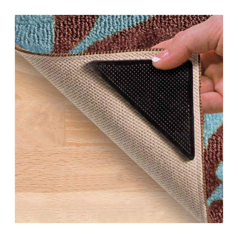 Lot de 4 Supports Anti-Dérapants pour Tapis avec Autocollants