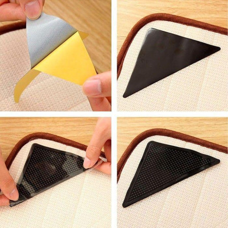 Lot de 4 Supports Anti-Dérapants pour Tapis avec Autocollants