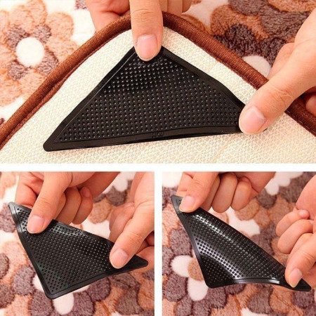 Lot de 4 Supports Anti-Dérapants pour Tapis avec Autocollants