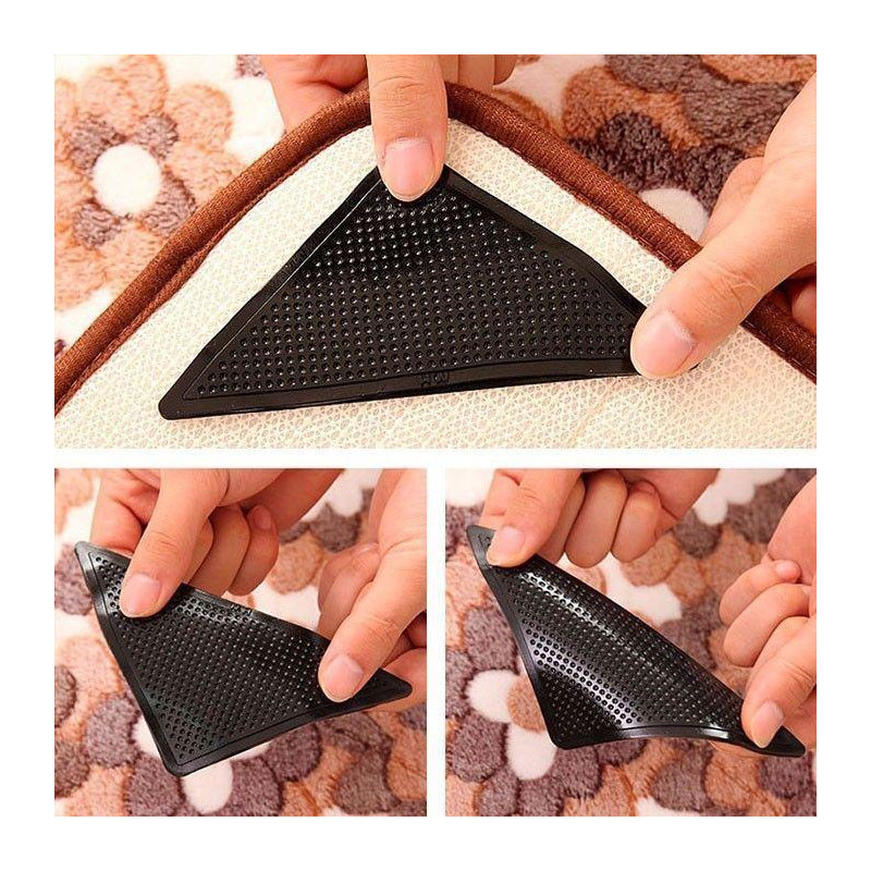 Lot de 4 Supports Anti-Dérapants pour Tapis avec Autocollants
