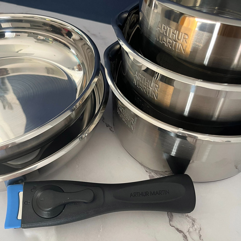 AM5535 : Batterie de Cuisine 15 Pièces Arthur Martin Poêles et Casseroles en Acier Inoxydable avec Accessoires