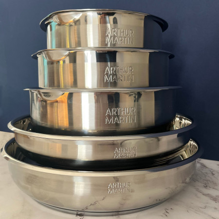 AM5535 : Batterie de Cuisine 15 Pièces Arthur Martin Poêles et Casseroles en Acier Inoxydable avec Accessoires