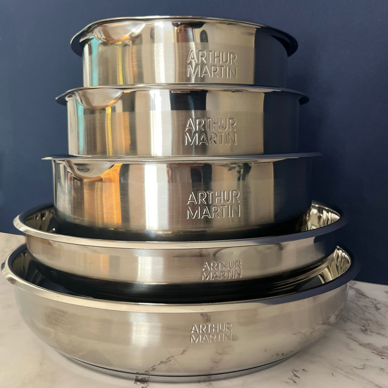 AM5535 : Batterie de Cuisine 15 Pièces Arthur Martin Poêles et Casseroles en Acier Inoxydable avec Accessoires