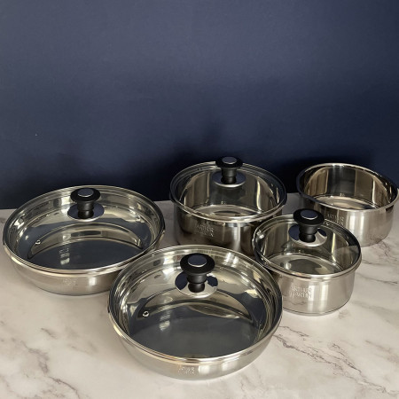 AM5535 : Batterie de Cuisine 15 Pièces Arthur Martin Poêles et Casseroles en Acier Inoxydable avec Accessoires