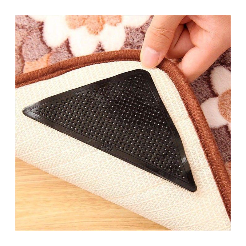 Lot de 4 Supports Anti-Dérapants pour Tapis avec Autocollants