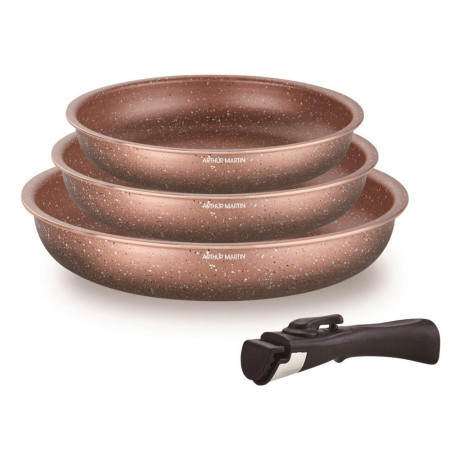 AM9811 : Set de 3 Poêles Arthur Martin en Aluminium avec Poignée Amovible - 20, 24, 28 cm - Tous Feux Dont Induction