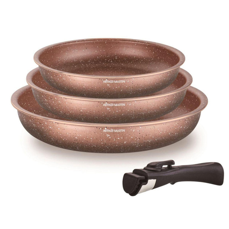 AM9811 : Set de 3 Poêles Arthur Martin en Aluminium avec Poignée Amovible - 20, 24, 28 cm - Tous Feux Dont Induction