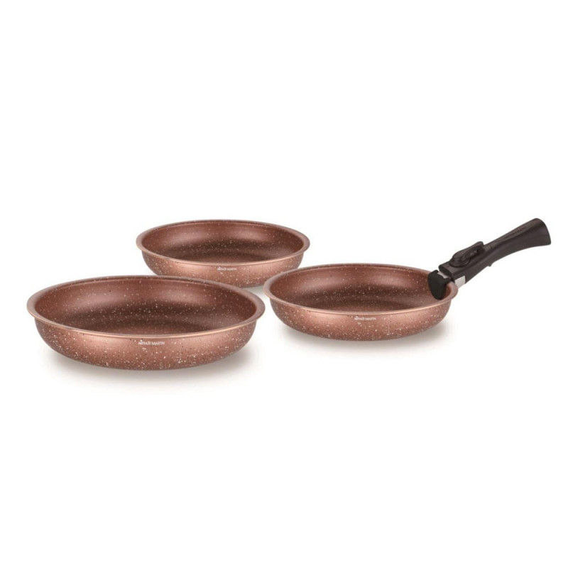 AM9811 : Set de 3 Poêles Arthur Martin en Aluminium avec Poignée Amovible - 20, 24, 28 cm - Tous Feux Dont Induction