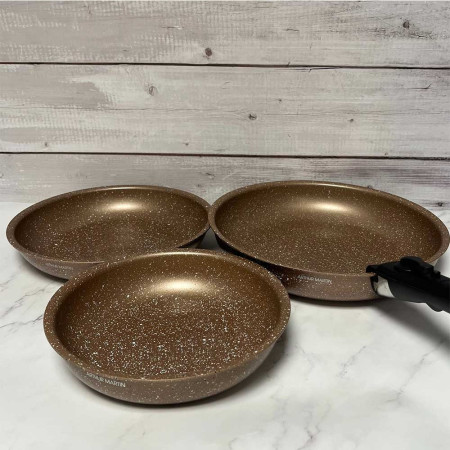 AM9811 : Set de 3 Poêles Arthur Martin en Aluminium avec Poignée Amovible - 20, 24, 28 cm - Tous Feux Dont Induction