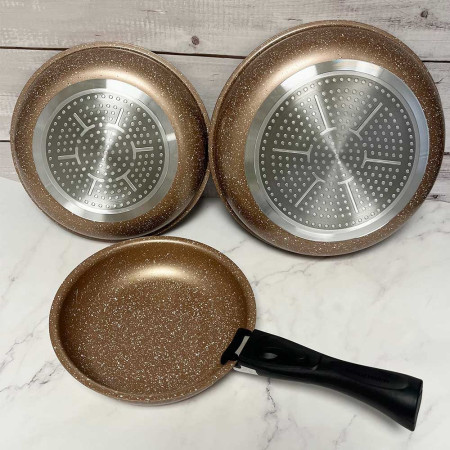 AM9811 : Set de 3 Poêles Arthur Martin en Aluminium avec Poignée Amovible - 20, 24, 28 cm - Tous Feux Dont Induction