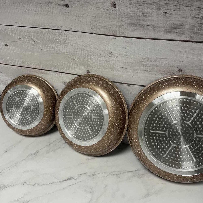 AM9811 : Set de 3 Poêles Arthur Martin en Aluminium avec Poignée Amovible - 20, 24, 28 cm - Tous Feux Dont Induction