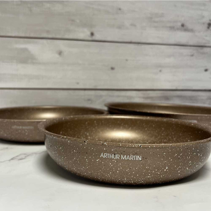 AM9811 : Set de 3 Poêles Arthur Martin en Aluminium avec Poignée Amovible - 20, 24, 28 cm - Tous Feux Dont Induction