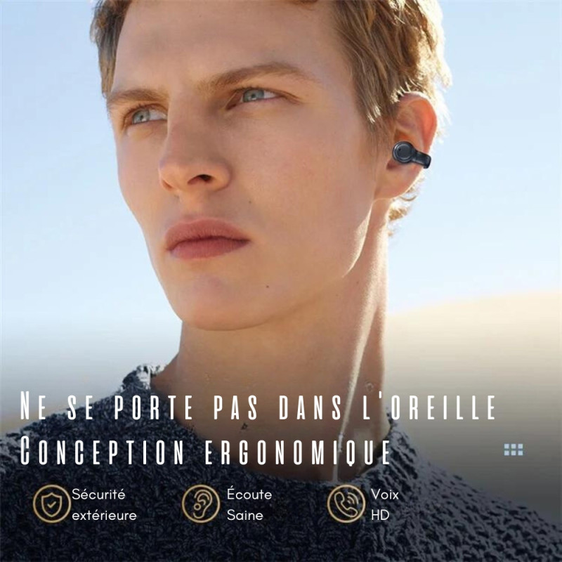 Écouteurs Bluetooth Sans Fil en Clip d'Oreille avec Etui de Chargement et Affichage Numérique