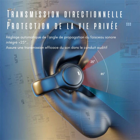 Écouteurs Bluetooth Sans Fil en Clip d'Oreille avec Etui de Chargement et Affichage Numérique