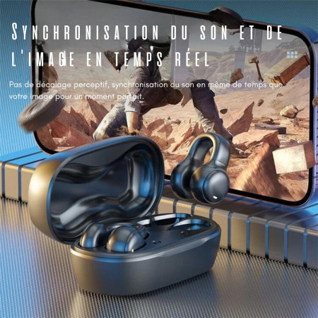 Écouteurs Bluetooth Sans Fil en Clip d'Oreille avec Etui de Chargement et Affichage Numérique