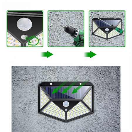 Lampe Solaire Extérieur 100 LED : Éclairage Mural Sans Fil à 120° avec Détecteur de Mouvement