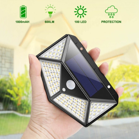 Lampe Solaire Extérieur 100 LED : Éclairage Mural Sans Fil à 120° avec Détecteur de Mouvement