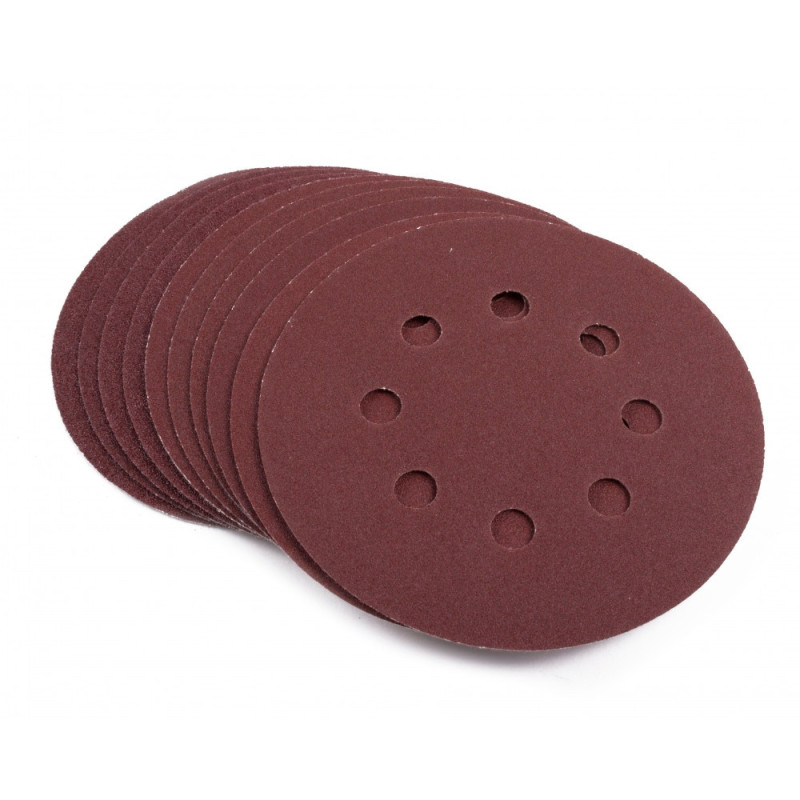 Kit de 10 Disques Abrasifs pour Ponceuse en 125 mm - 8 Trous avec 3 Grains Différents (80 - 120 - 150)