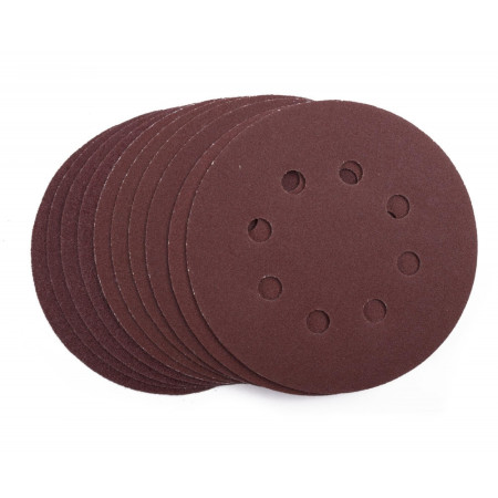 Kit de 10 Disques Abrasifs pour Ponceuse en 125 mm - 8 Trous avec 3 Grains Différents (80 - 120 - 150)