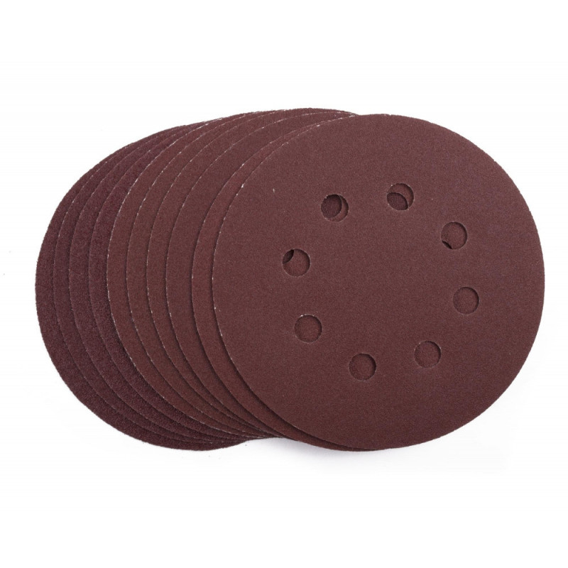 Kit de 10 Disques Abrasifs pour Ponceuse en 125 mm - 8 Trous avec 3 Grains Différents (80 - 120 - 150)