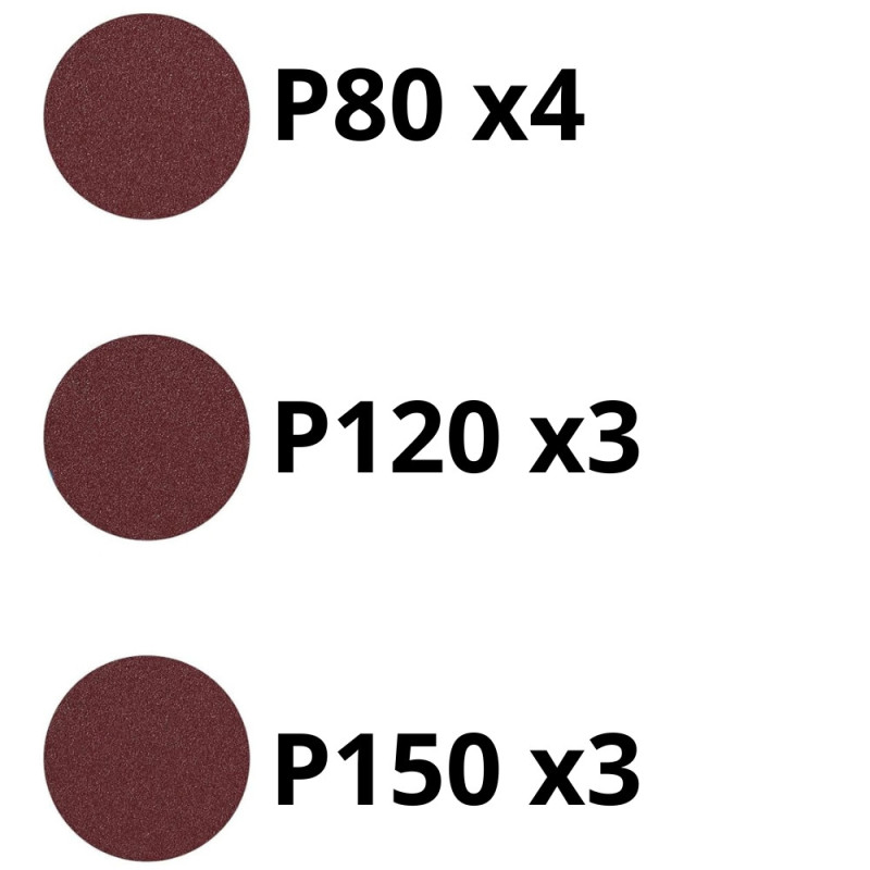 Kit de 10 Disques Abrasifs pour Ponceuse en 125 mm - 8 Trous avec 3 Grains Différents (80 - 120 - 150)