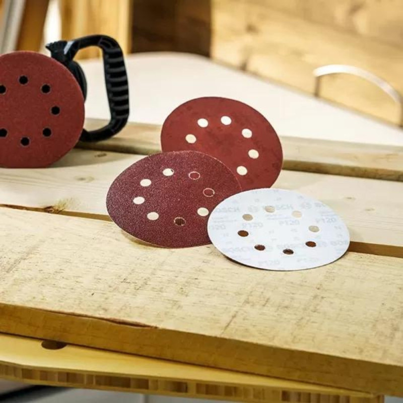 Kit de 10 Disques Abrasifs pour Ponceuse en 125 mm - 8 Trous avec 3 Grains Différents (80 - 120 - 150)