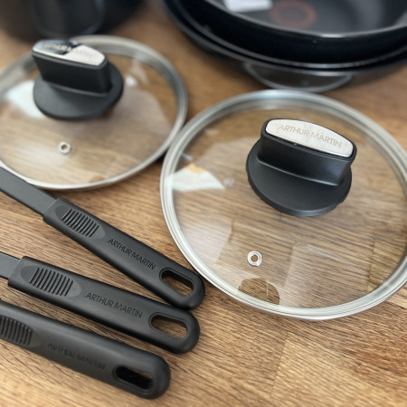 AM268B : Batterie de Cuisine 12 Pièces Arthur Martin Poêles et Casseroles Aluminium avec Accessoires, Tous Feux Dont Induction