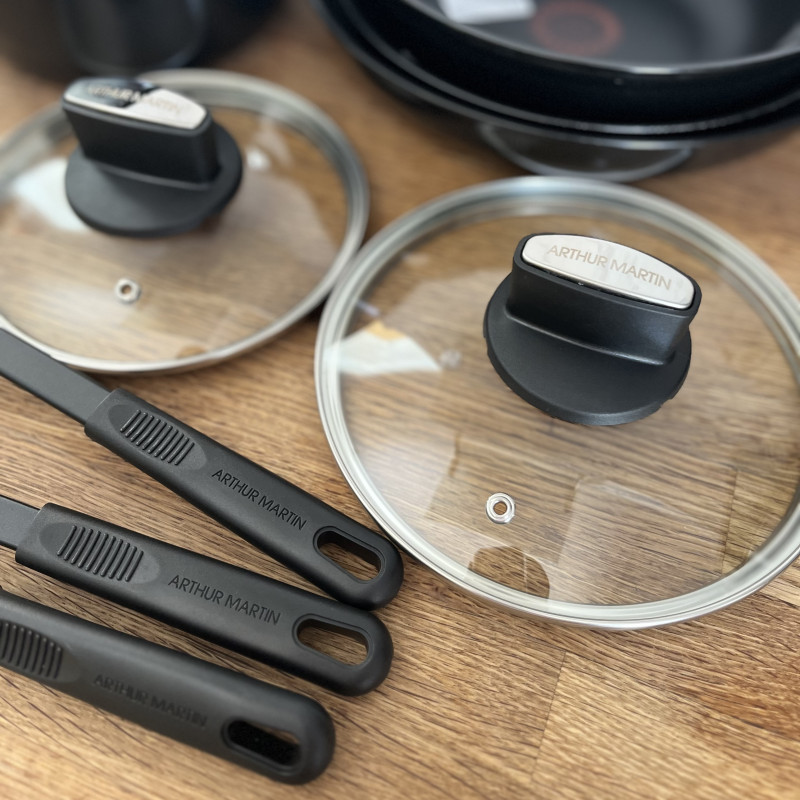 AM268B : Batterie de Cuisine 12 Pièces Arthur Martin Poêles et Casseroles Aluminium avec Accessoires, Tous Feux Dont Induction