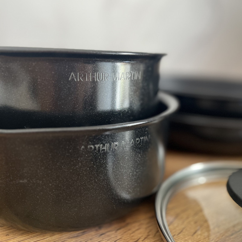 AM268B : Batterie de Cuisine 12 Pièces Arthur Martin Poêles et Casseroles Aluminium avec Accessoires, Tous Feux Dont Induction