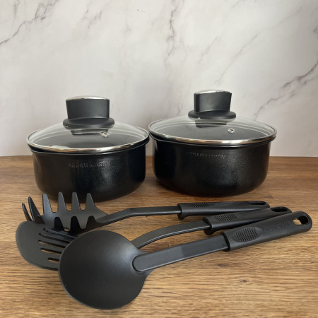 AM268B : Batterie de Cuisine 12 Pièces Arthur Martin Poêles et Casseroles Aluminium avec Accessoires, Tous Feux Dont Induction