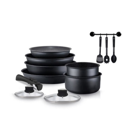 AM268B : Batterie de Cuisine 12 Pièces Arthur Martin Poêles et Casseroles Aluminium avec Accessoires, Tous Feux Dont Induction