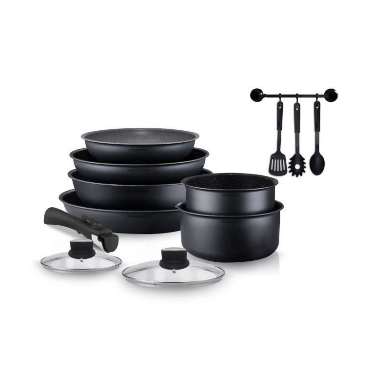 AM268B : Batterie de Cuisine 12 Pièces Arthur Martin Poêles et Casseroles Aluminium avec Accessoires, Tous Feux Dont Induction