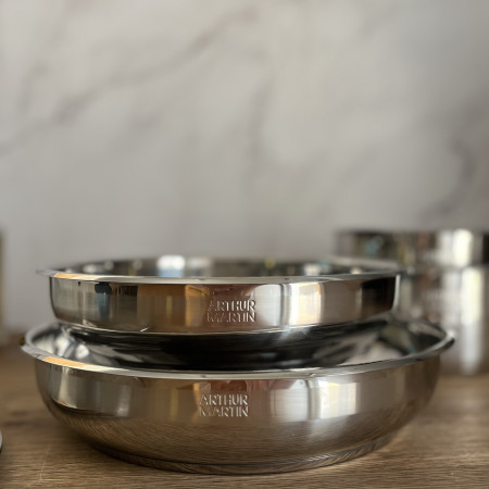 AM0025 : Batterie de Cuisine 10 Pièces Arthur Martin Poêles et Casseroles en Inox avec Accessoires, Tous Feux Dont Induction