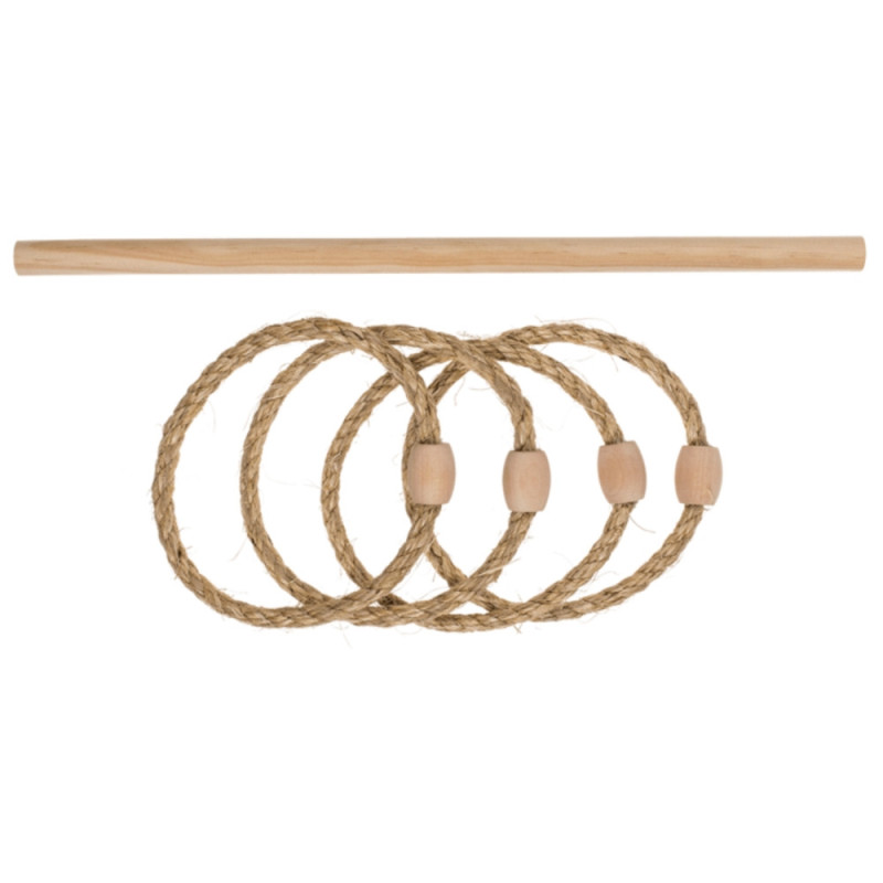 Jeu de Lancer et d'Adresse en Bois avec 1 Piquet et 4 Cordes en Jute