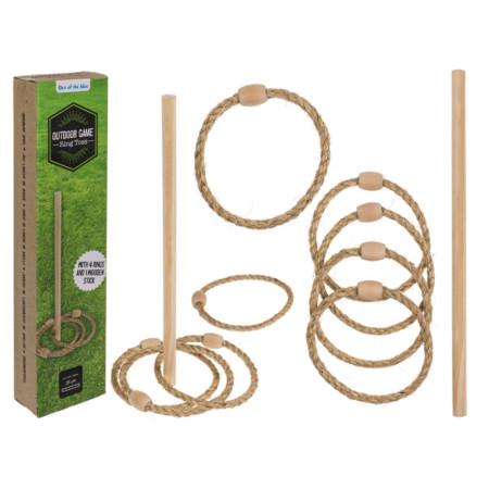 Jeu de Lancer et d'Adresse en Bois avec 1 Piquet et 4 Cordes en Jute