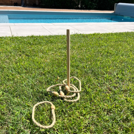 Jeu de Lancer et d'Adresse en Bois avec 1 Piquet et 4 Cordes en Jute