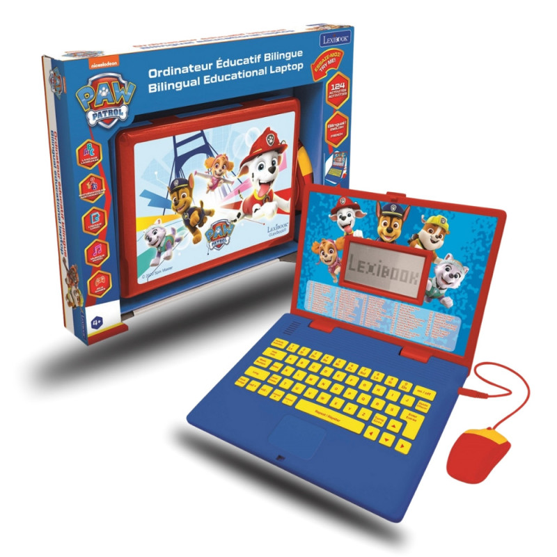 Ordinateur Éducatif Bilingue La Pat'Patrouille Lexibook pour Enfants avec 124 Activités pour Apprendre l'Anglais et le Français
