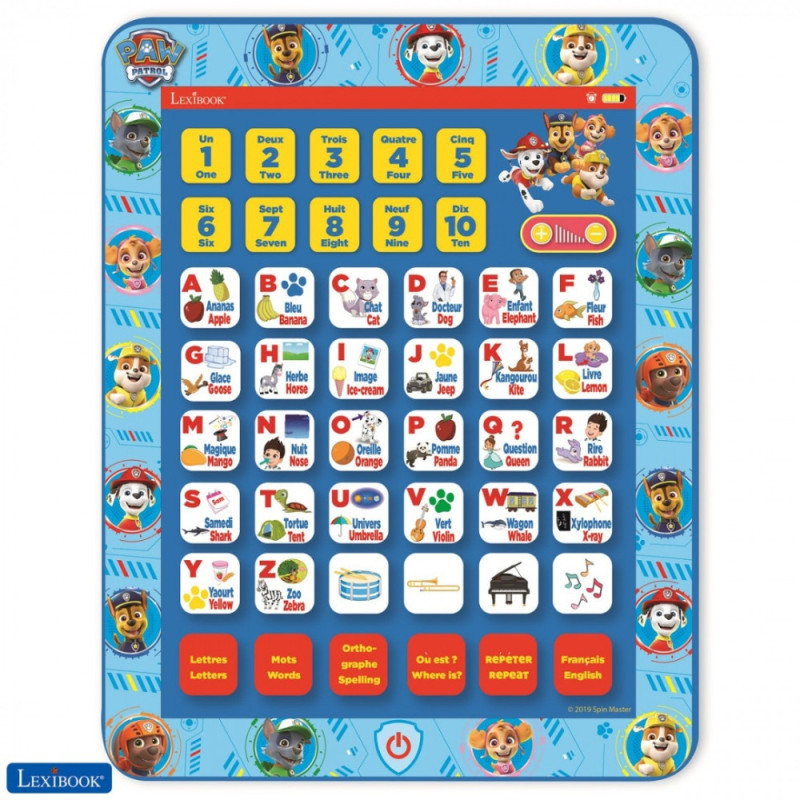 PATAB : Tablette Éducative Bilingue Lexibook La Pat'Patrouille Enfants avec Jeux et Activités Ludiques Anglais et Français