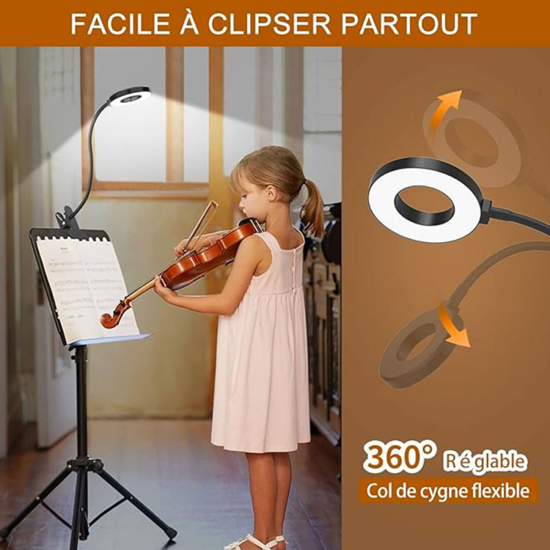 Lampe de Bureau LED Flexible avec Pince, 3 Modes d'Éclairage et 10 Niveaux d'Intensité
