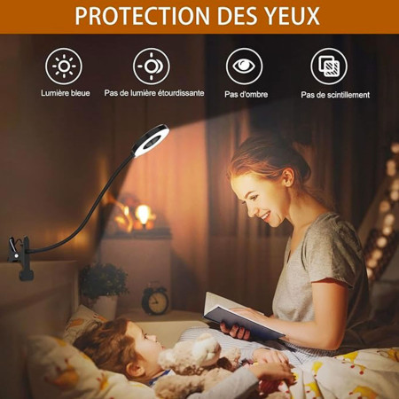 Lampe de Bureau LED Flexible avec Pince, 3 Modes d'Éclairage et 10 Niveaux d'Intensité