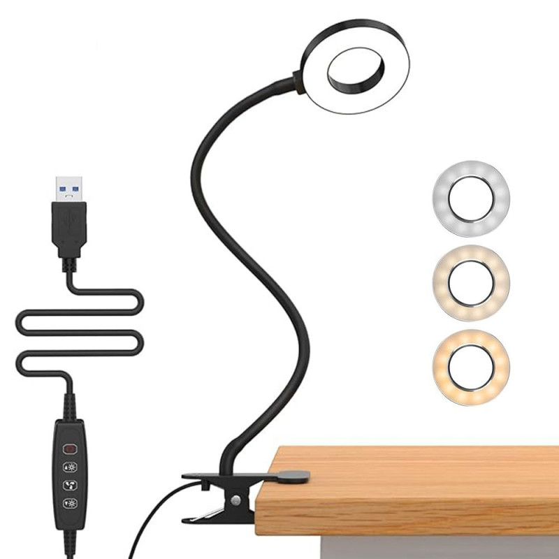 Lampe de Bureau LED Flexible avec Pince, 3 Modes d'Éclairage et 10 Niveaux d'Intensité