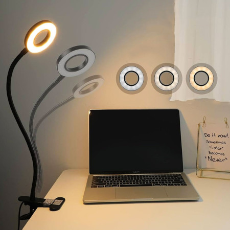 Lampe de Bureau LED Flexible avec Pince, 3 Modes d'Éclairage et 10 Niveaux d'Intensité