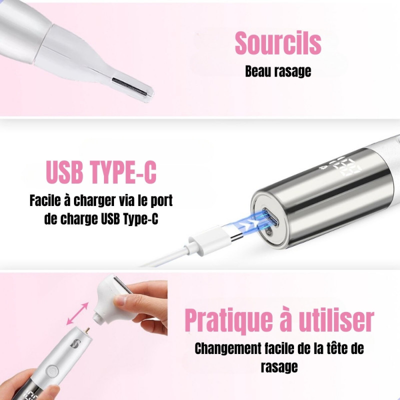 Tondeuse et Rasoir Électrique Sans Fil Mixte et Indolore - Rechargeable avec Écran LCD et Accessoires pour Tout le Corps