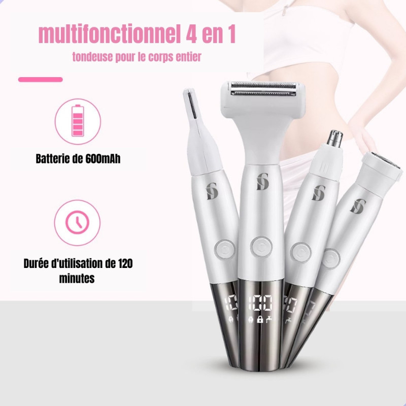 Tondeuse et Rasoir Électrique Sans Fil Mixte et Indolore - Rechargeable avec Écran LCD et Accessoires pour Tout le Corps