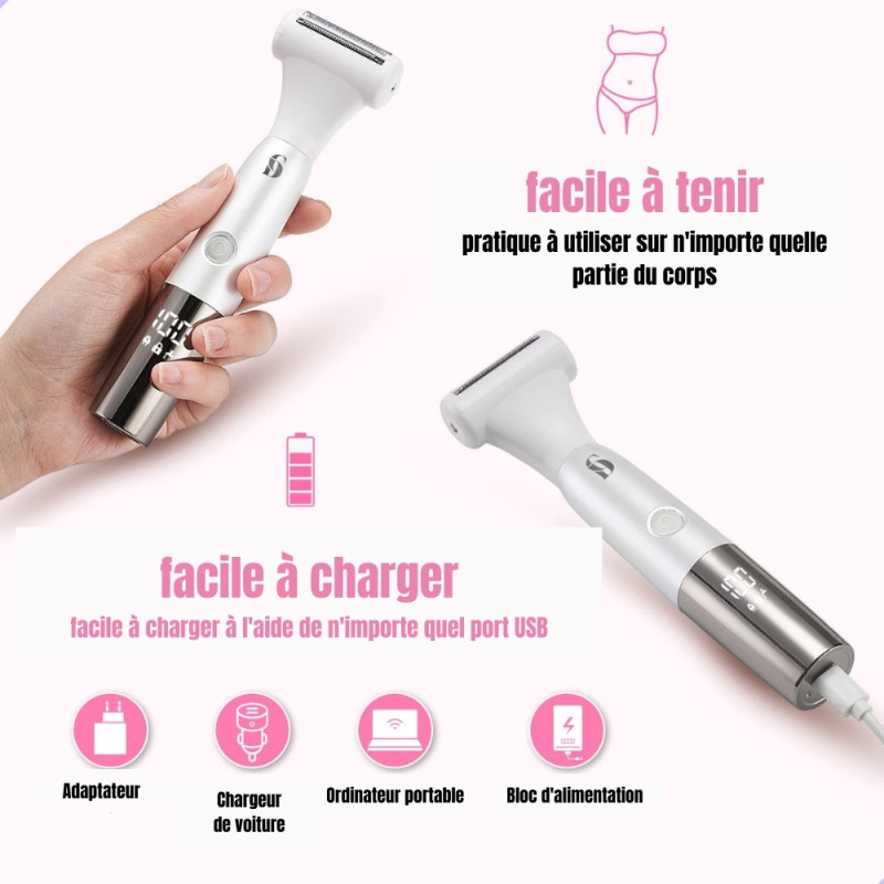 Tondeuse et Rasoir Électrique Sans Fil Mixte et Indolore - Rechargeable avec Écran LCD et Accessoires pour Tout le Corps